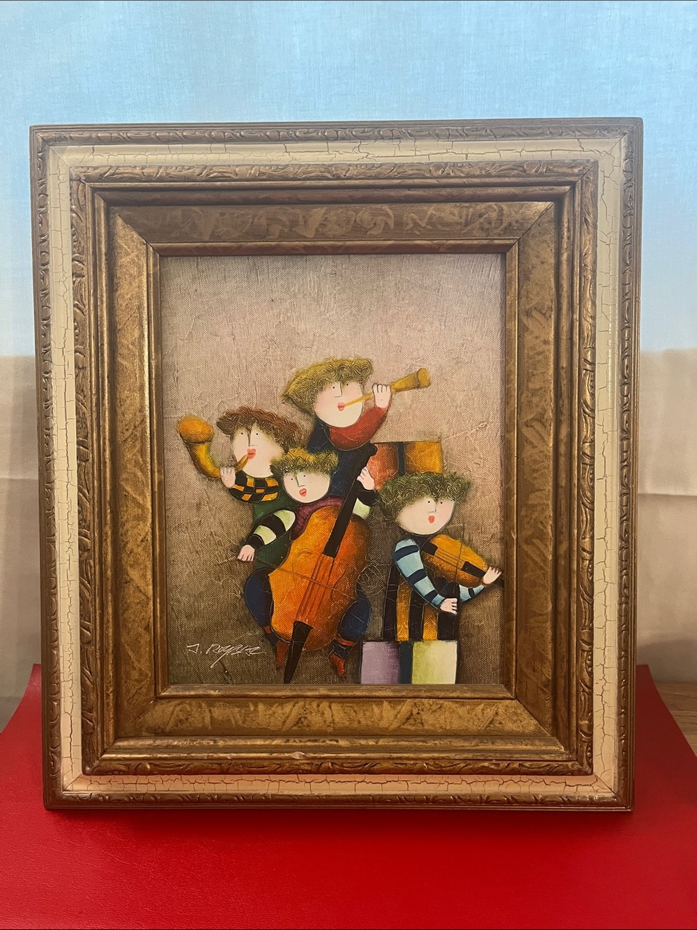 Vintage J Roybal Oil Painting: "Puffy People" Musicians, Framed 13.25”x 15.25”